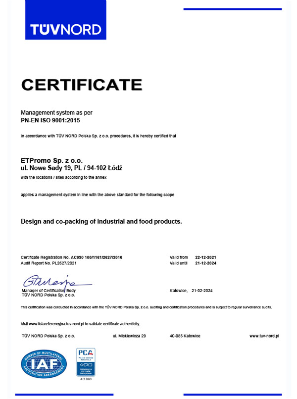 ET ISO 9001 Certyfikate