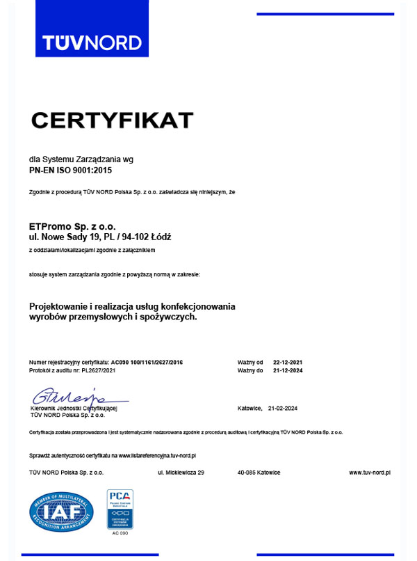 ET ISO 9001 Certyfikat